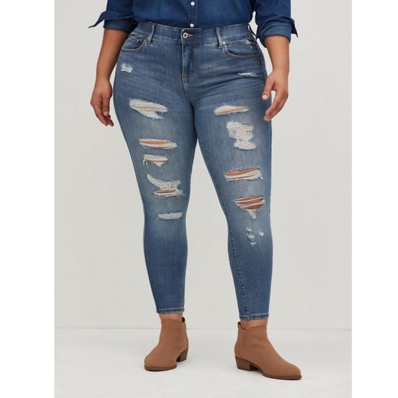 Tall Inseam - Bombshell Skinny Premium Stretch High-Rise Destructed Jeans - Picture 7 of 13